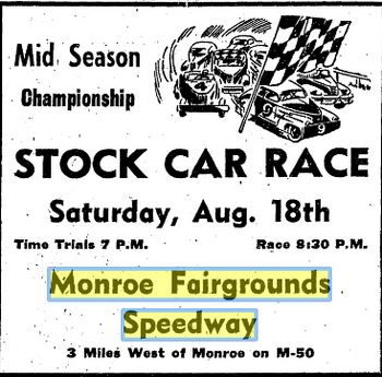 Monroe Fairgrounds Speedway - Aug 17 1951 Ad